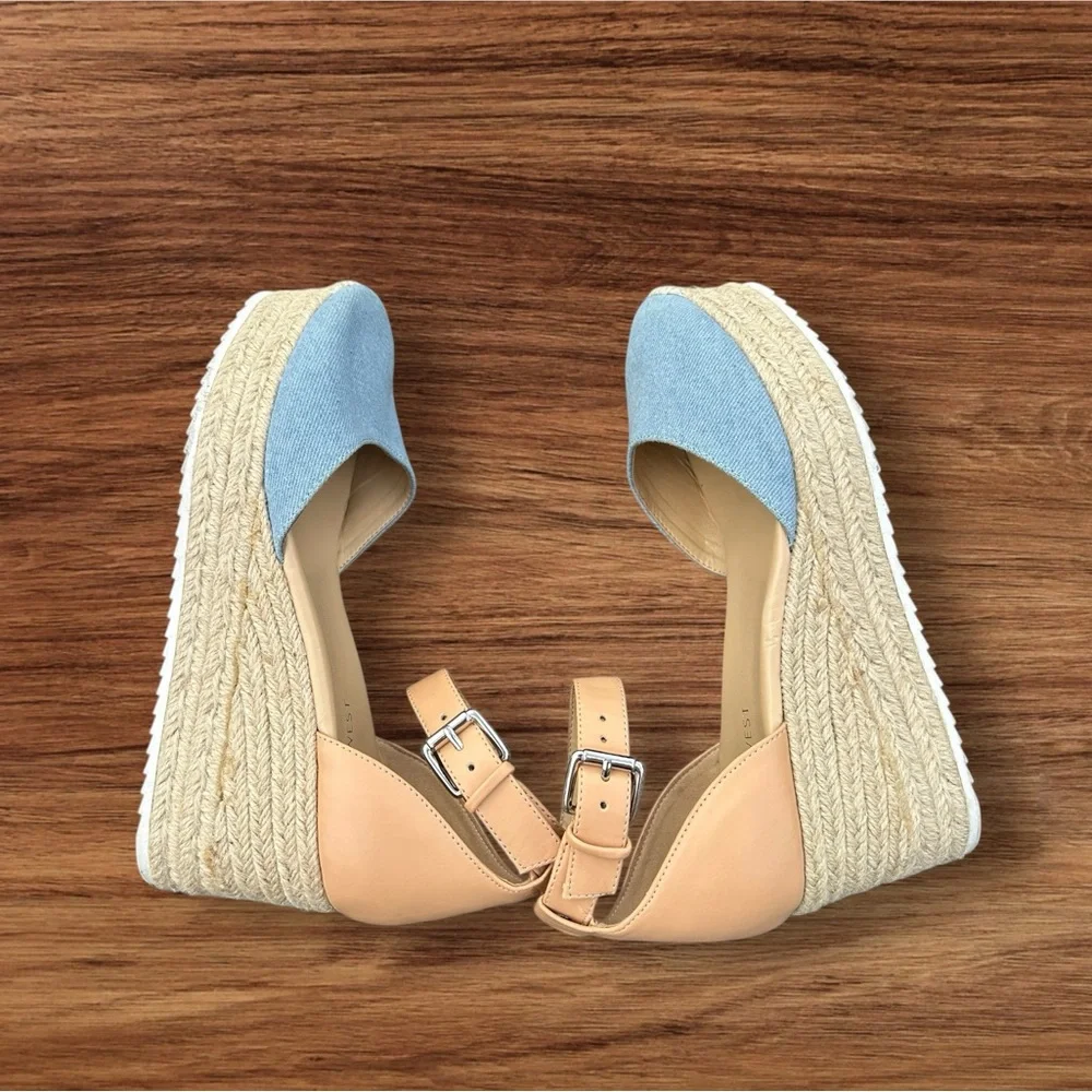 Nine West Ariela Espadrilles wedge platform light blue tan women's size 8 EUC